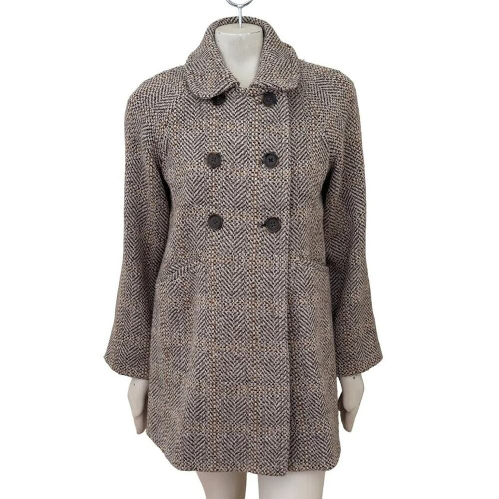 J.CREW 60s Inspired Wool Blend Double Breasted Tweed Swing Coat SZ 8